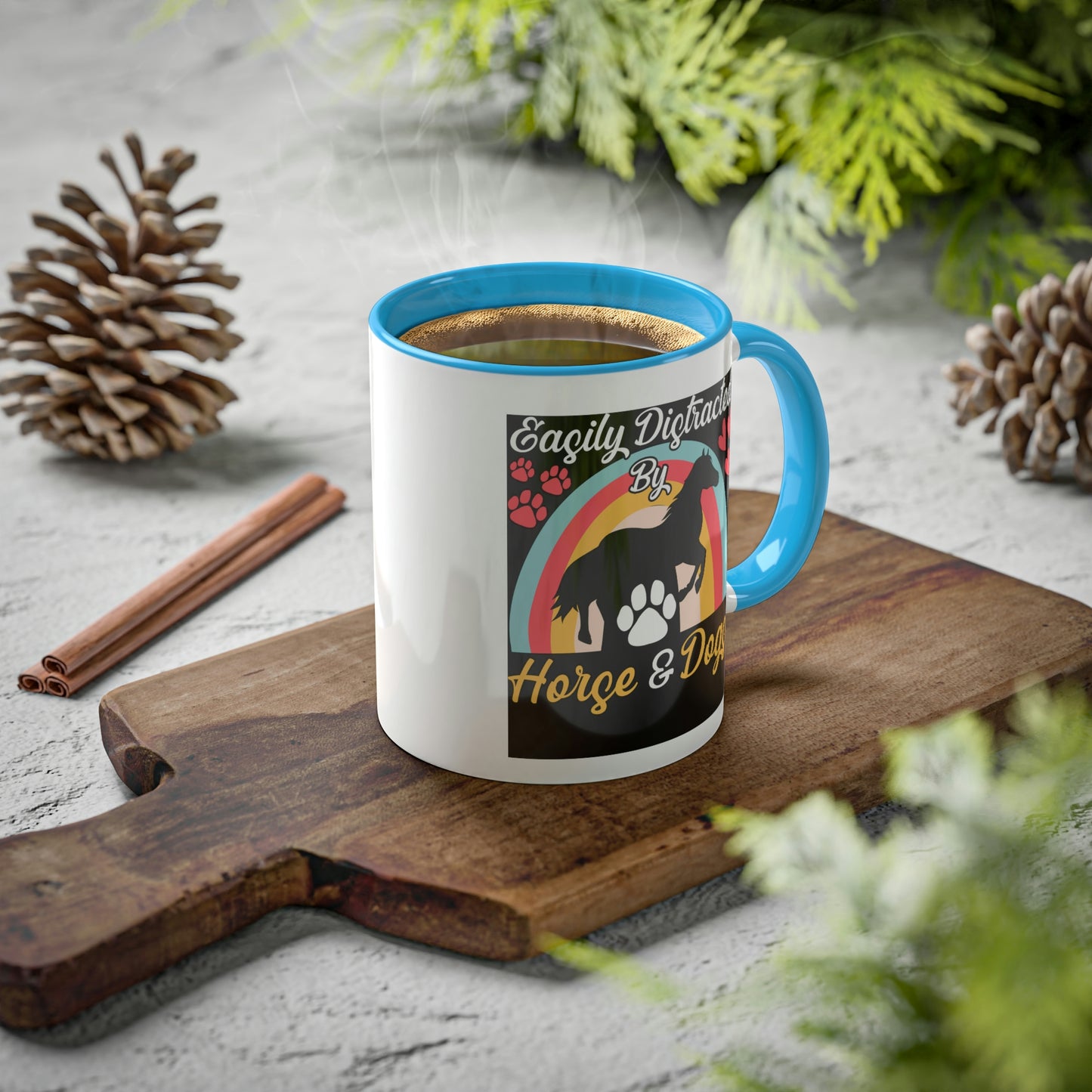Easily Distracted by Horses and Dogs Accent Mug, 11oz