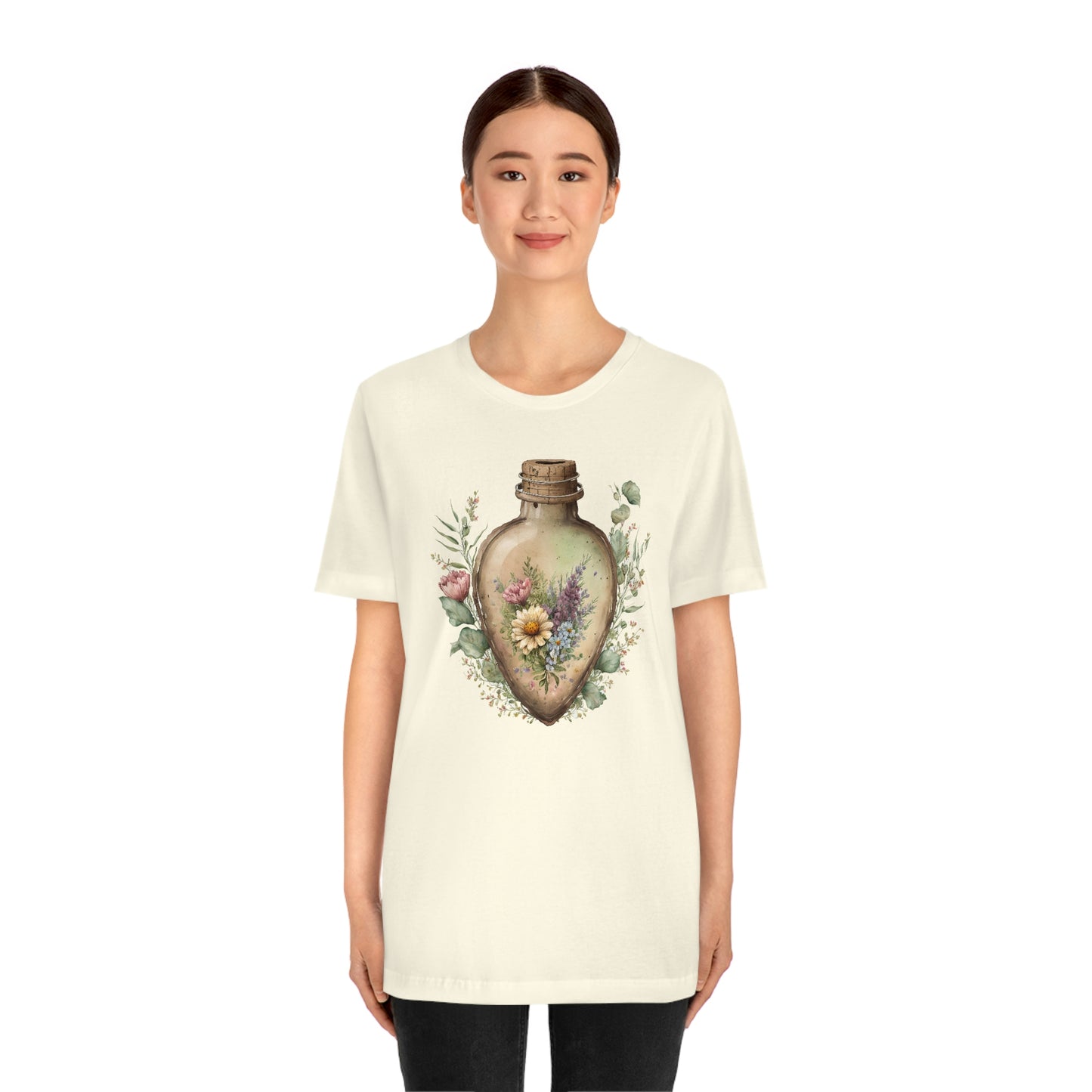 Vintage Bottle Floral Unisex Jersey Short Sleeve Tee