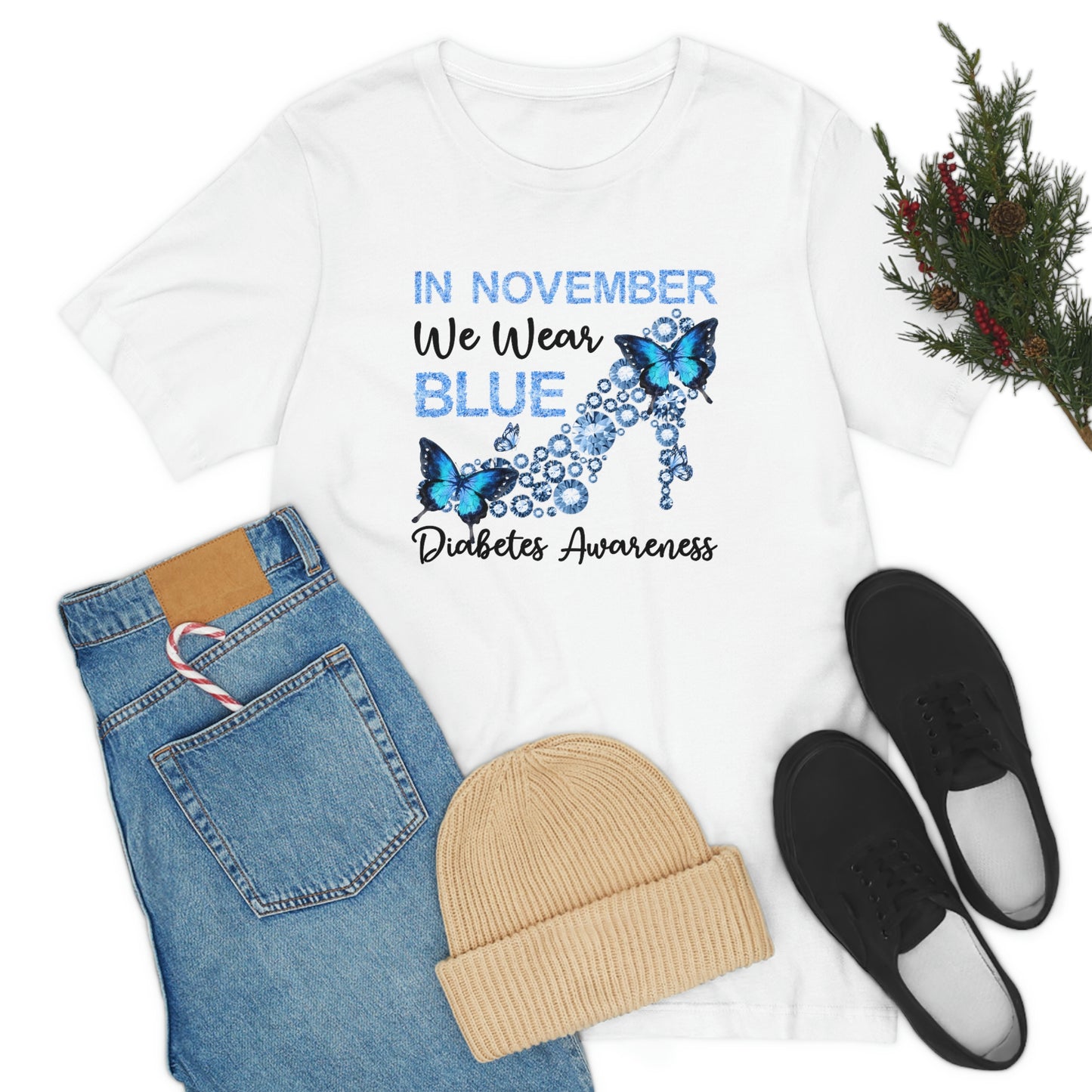 In November We Wear Blue Diabetes Awareness Print Unisex Jersey Short Sleeve Tee