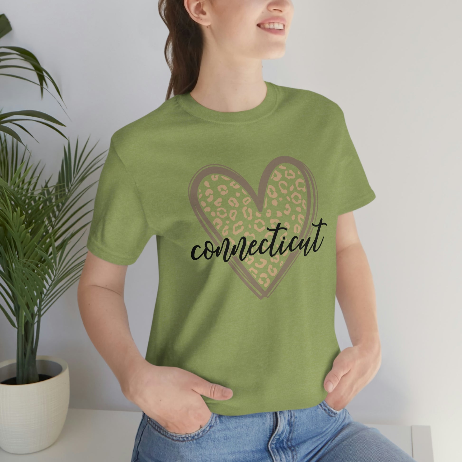 Connecticut Gold Leopard Print Heart Script Short Sleeve T-shirt
