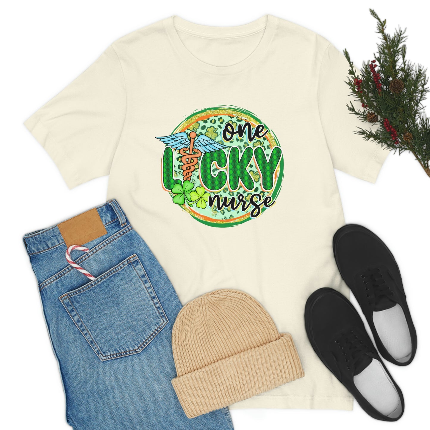 One Lucky Nurse Caduceus St. Patrick's Day Unisex Jersey Short Sleeve Tee