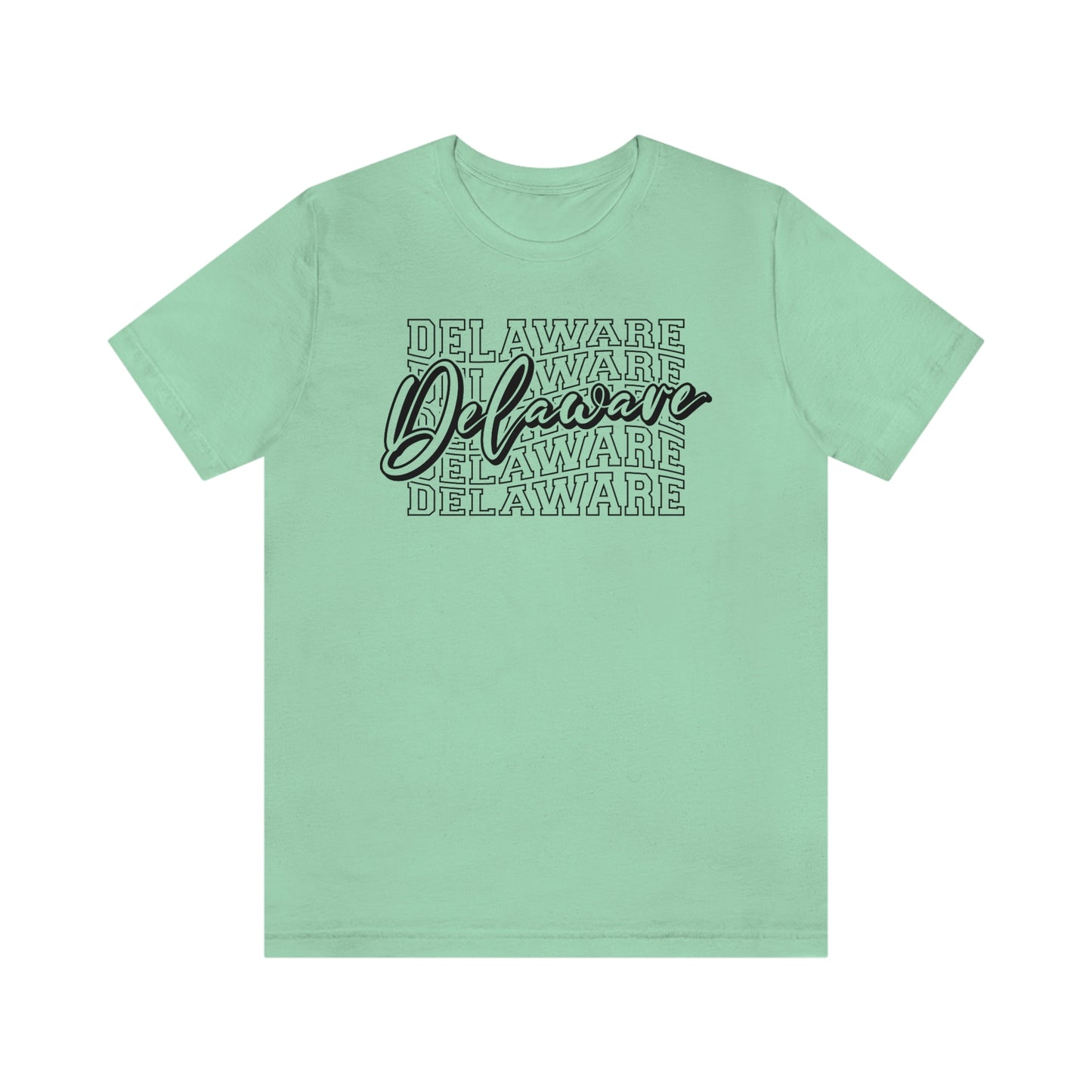 Delaware in Varsity Letters with Script Short Sleeve T-shirt