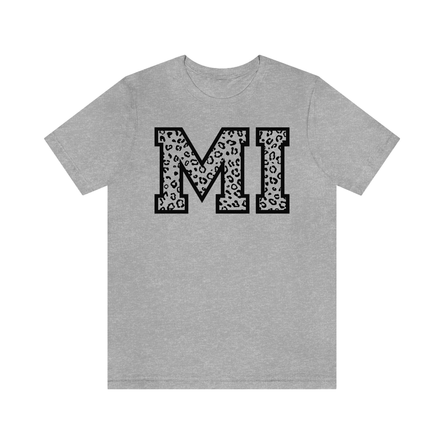 Michigan MI Leopard Print Letters Short Sleeve T-shirt