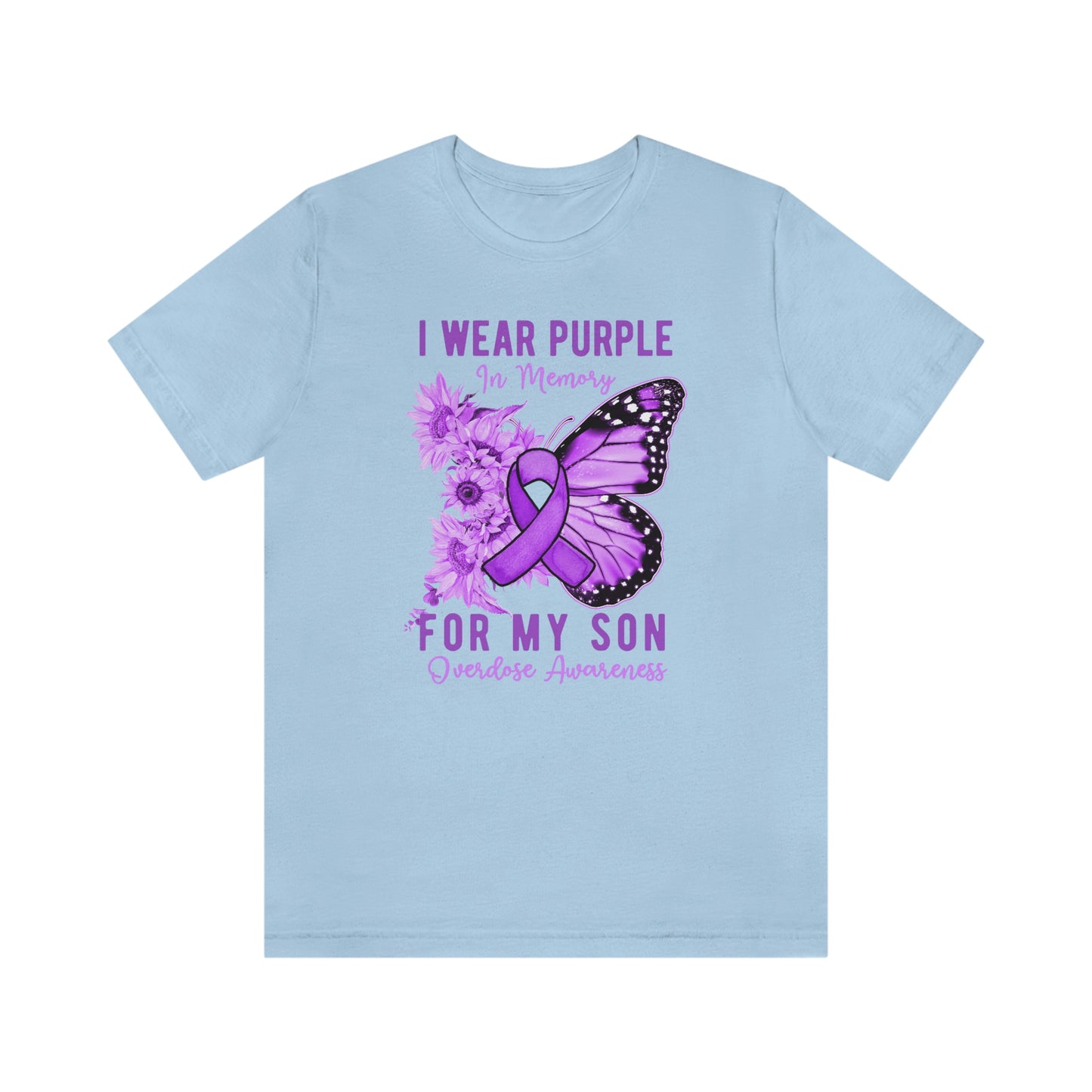 I Wear Purple In Memory For My Son Overdose Awareness Print Unisex Jersey Short Sleeve Tee