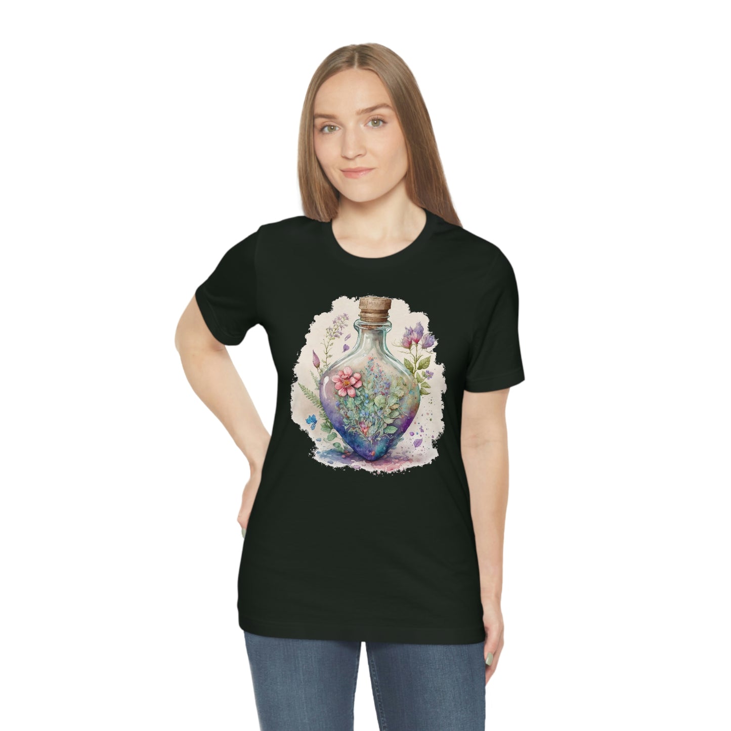 Vintage Bottle Floral Unisex Jersey Short Sleeve Tee