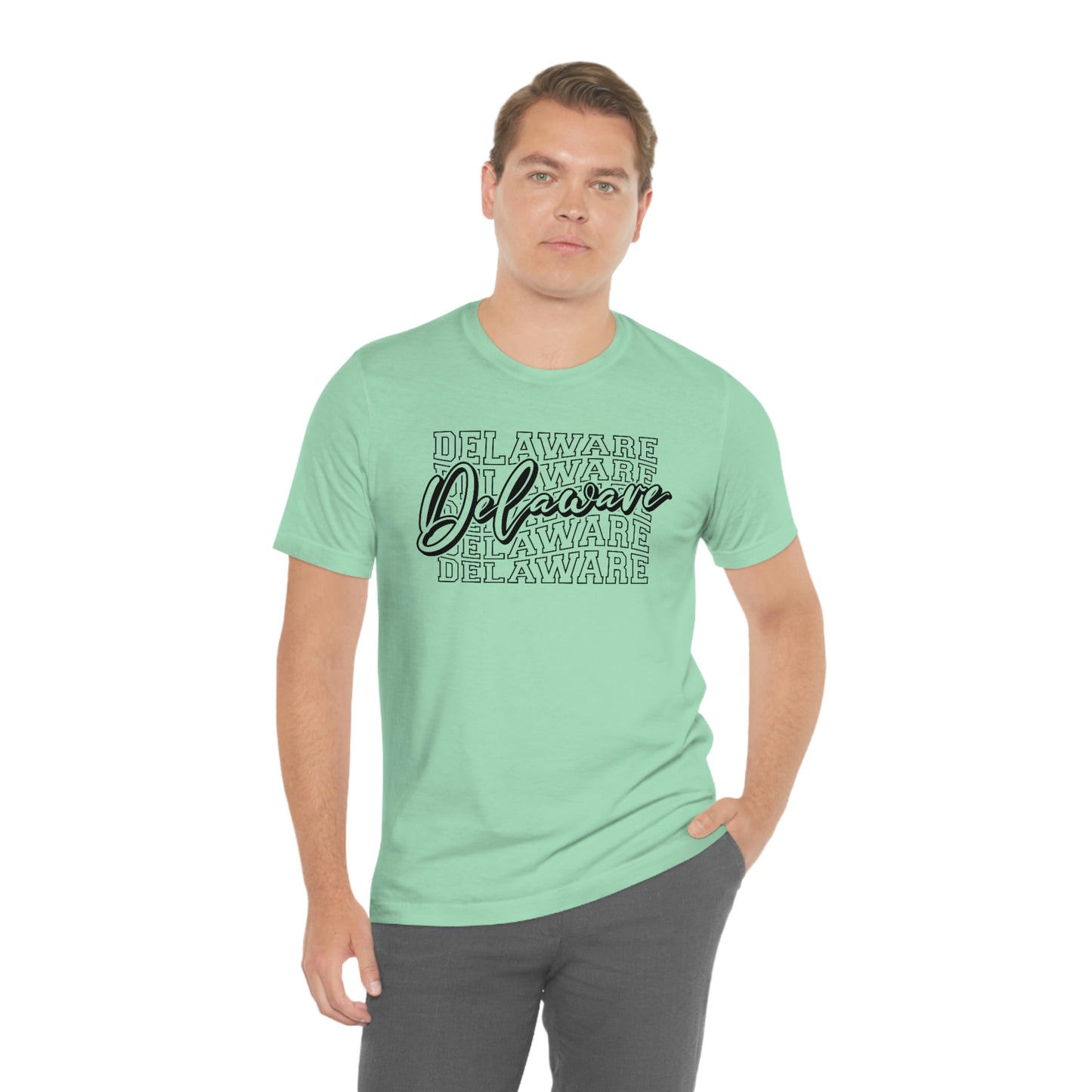 Delaware in Varsity Letters with Script Short Sleeve T-shirt