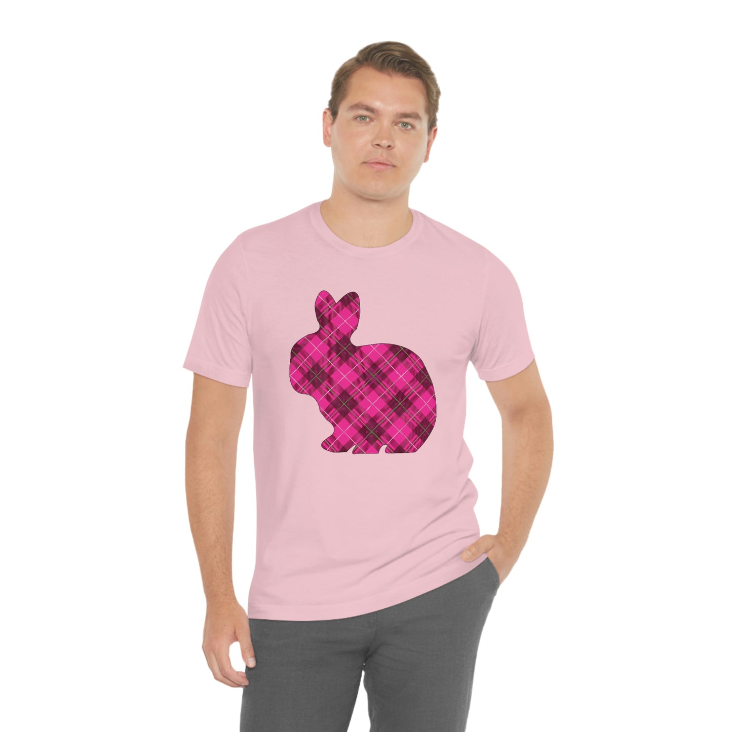 Pink Plaid Bunny Spring Easter Unisex Jersey Short Sleeve Tee