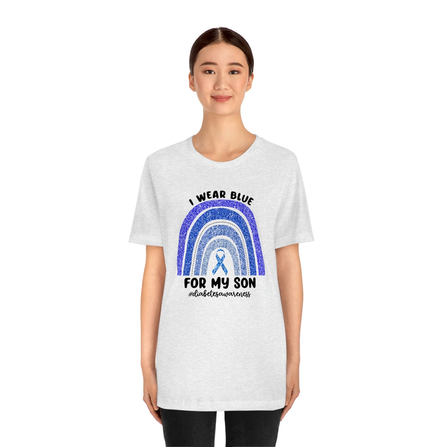 I Wear Blue For My Son Diabetes Awareness Print Unisex Jersey Short Sleeve Tee