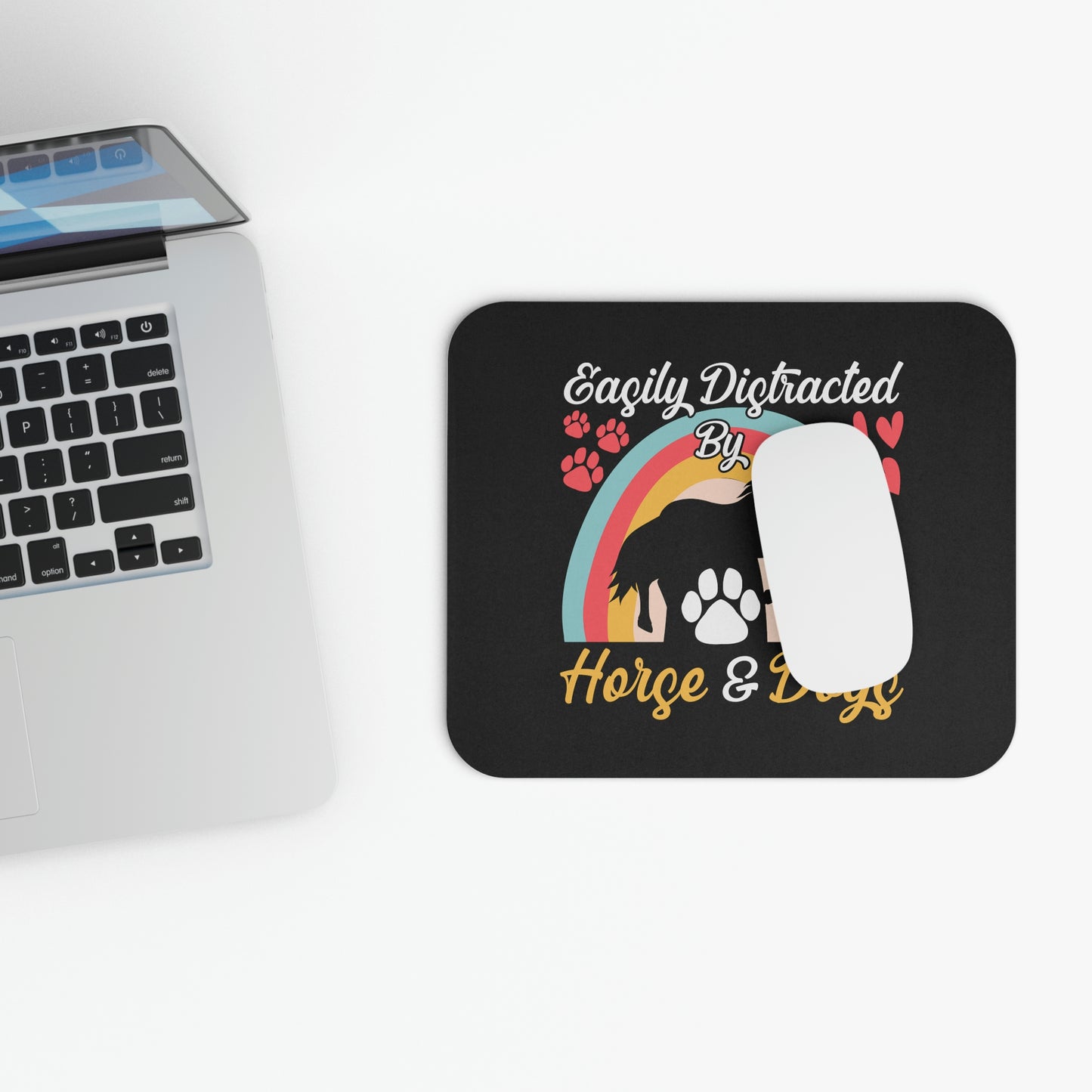 Easily Distracted by Horse and Doges Mouse Pad (Rectangle)