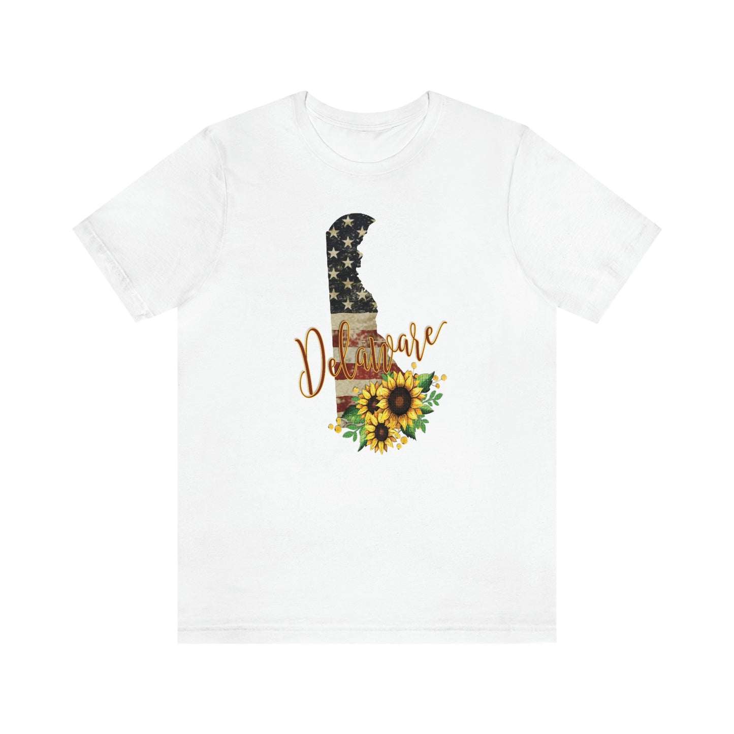 Delaware Flag Design with Sunflower Short Sleeve T-shirt