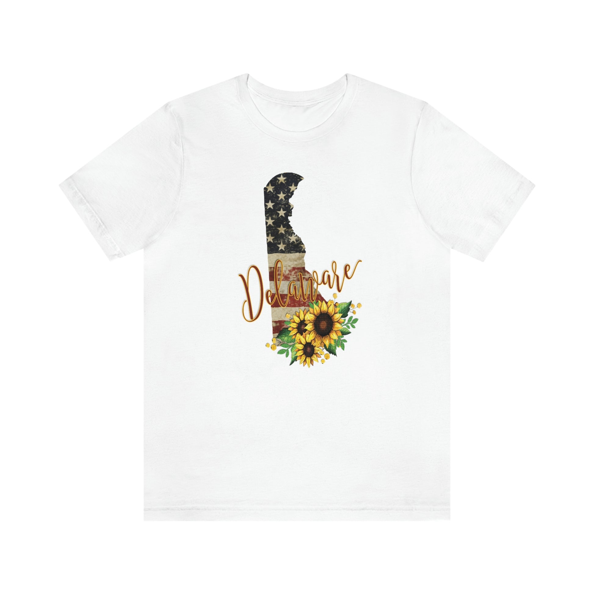 Delaware Flag Design with Sunflower Short Sleeve T-shirt