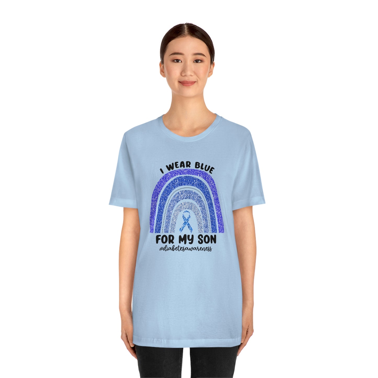 I Wear Blue For My Son Diabetes Awareness Print Unisex Jersey Short Sleeve Tee