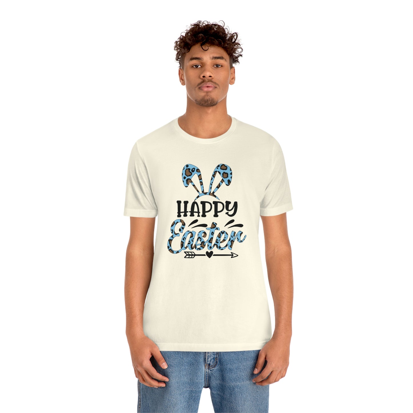 Happy Easter Bunny Ears Blue Leopard Print Unisex Jersey Short Sleeve Tee