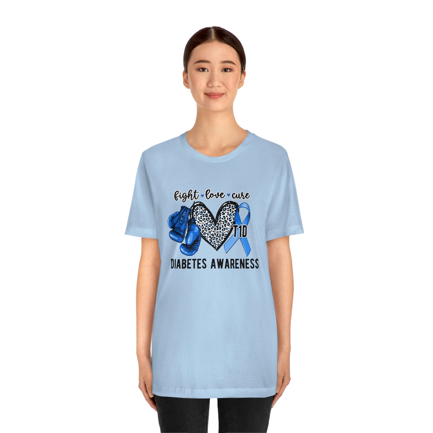 Fight Love Cure T1D Diabetes Awareness Print Unisex Jersey Short Sleeve Tee