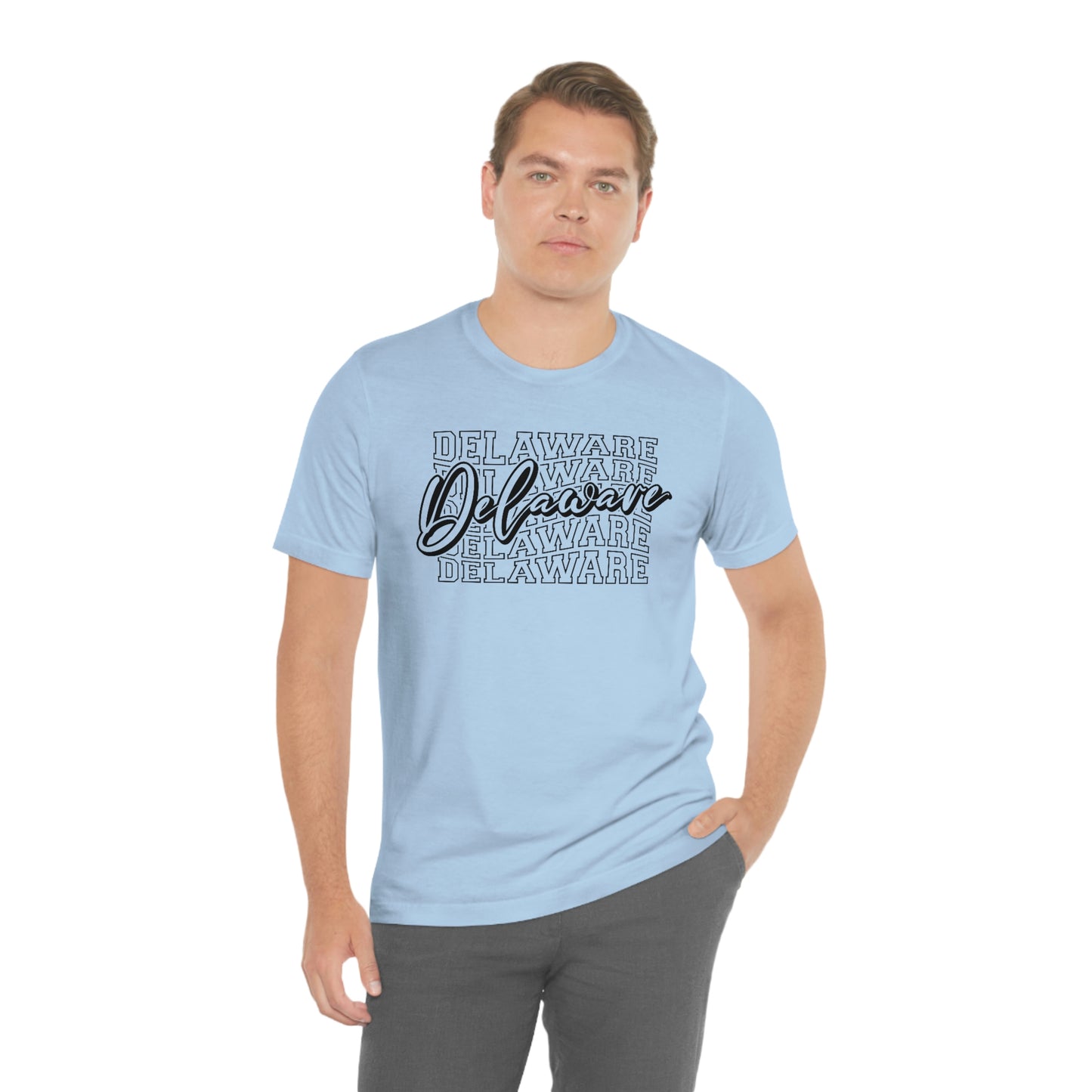 Delaware in Varsity Letters with Script Short Sleeve T-shirt