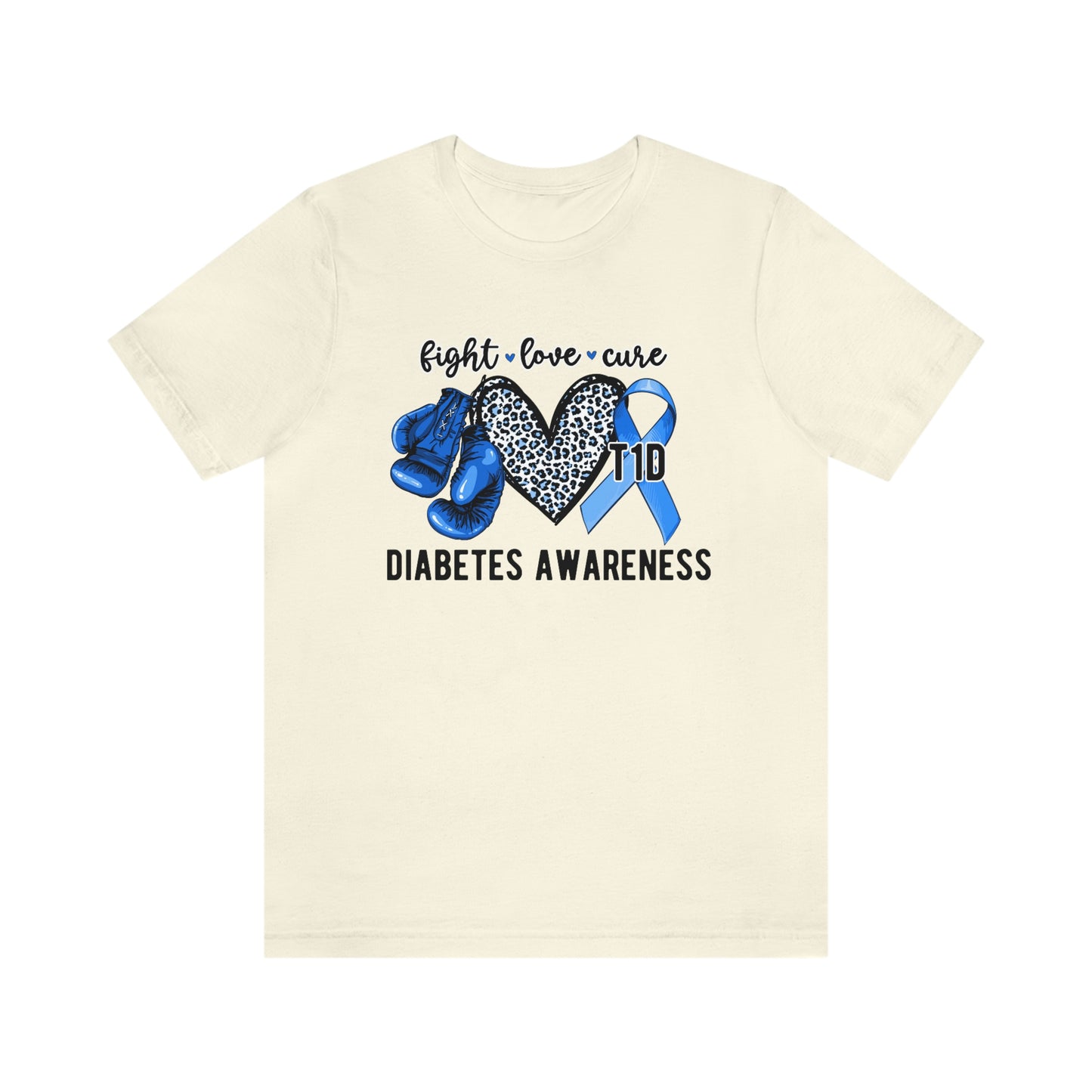Fight Love Cure T1D Diabetes Awareness Print Unisex Jersey Short Sleeve Tee