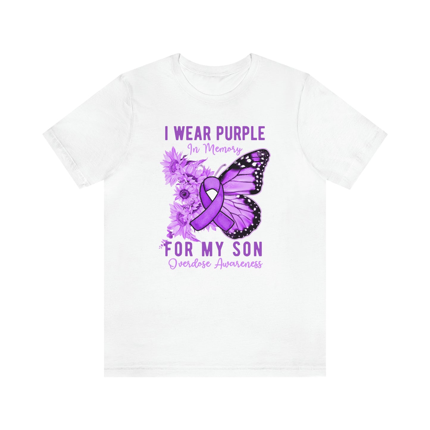 I Wear Purple In Memory For My Son Overdose Awareness Print Unisex Jersey Short Sleeve Tee