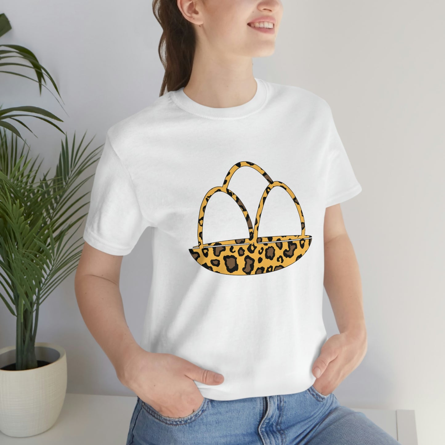 Leopard Print Egg Basket Spring Easter Unisex Jersey Short Sleeve Tee
