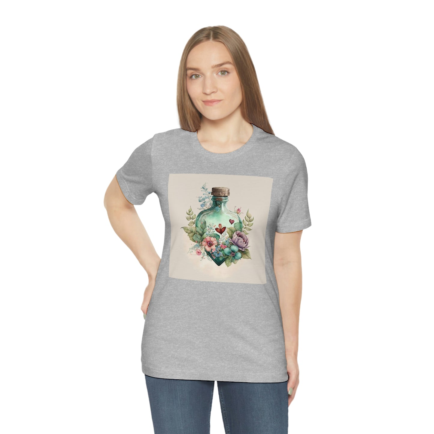 Vintage Bottle Floral Unisex Jersey Short Sleeve Tee