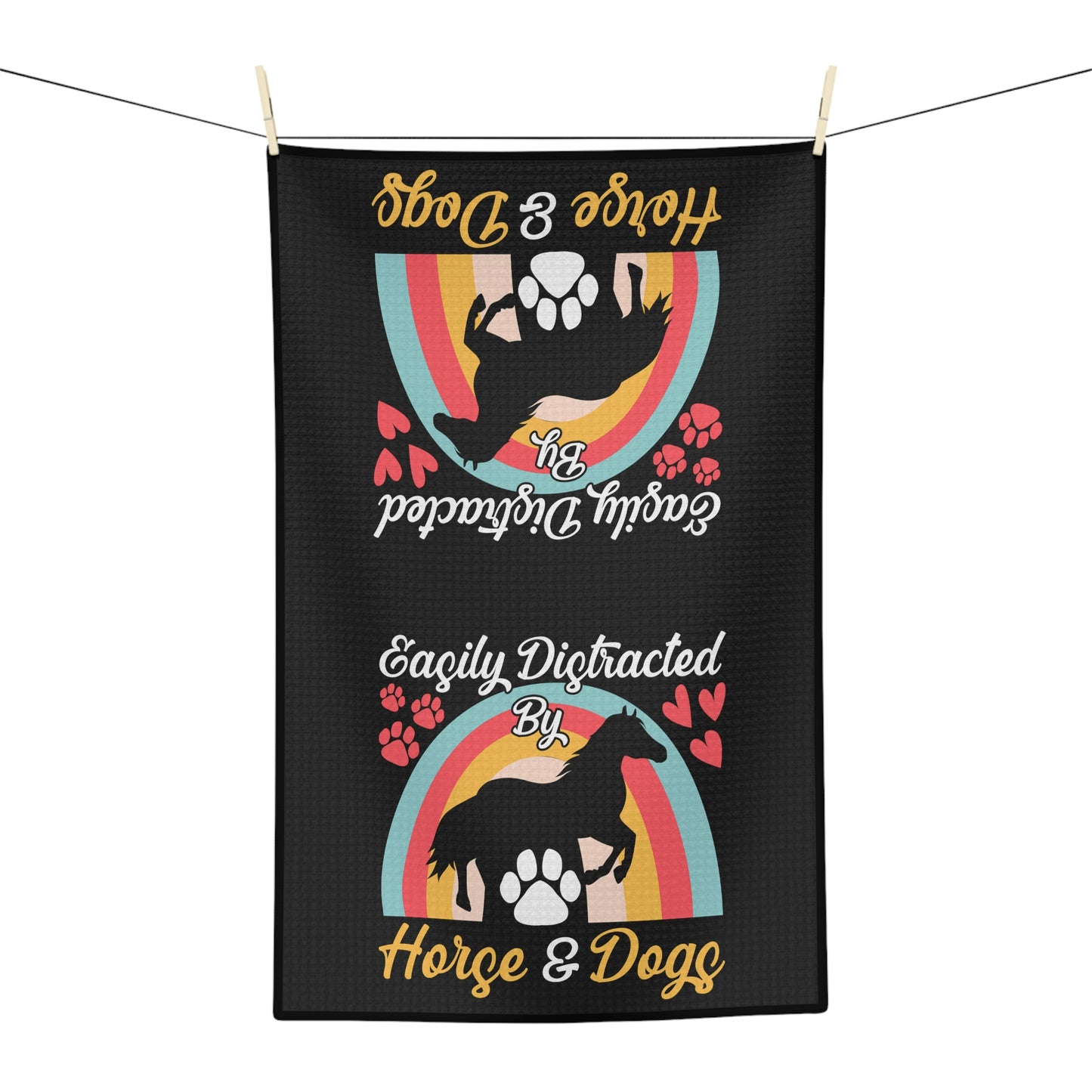 Easily Distracted by Horse and Dogs Soft Tea Towel