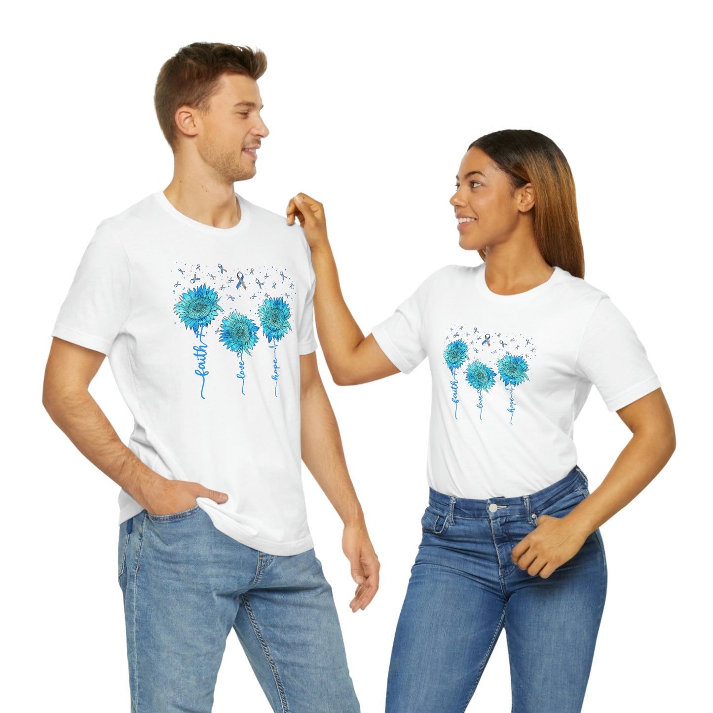 Faith Hope Love Sunflowers Diabetes Awareness Print Unisex Jersey Short Sleeve Tee