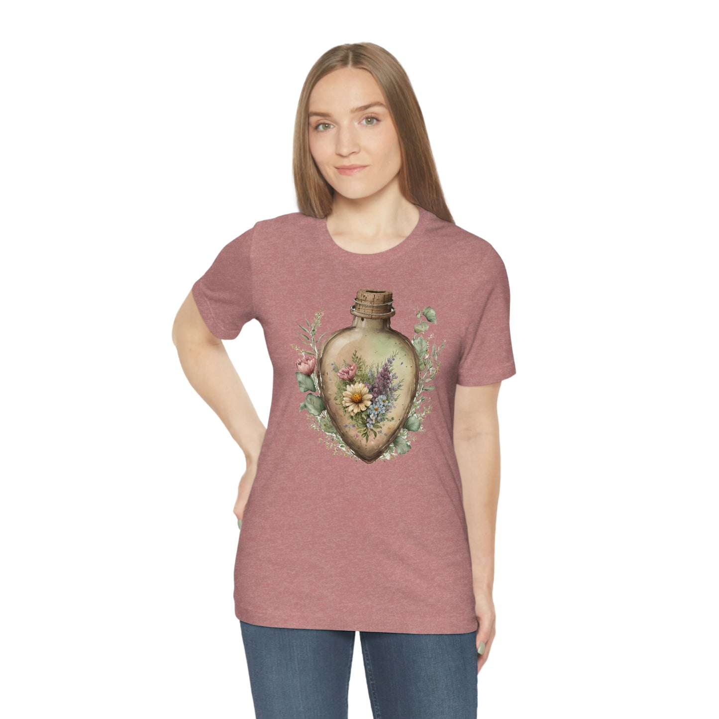 Vintage Bottle Floral Unisex Jersey Short Sleeve Tee