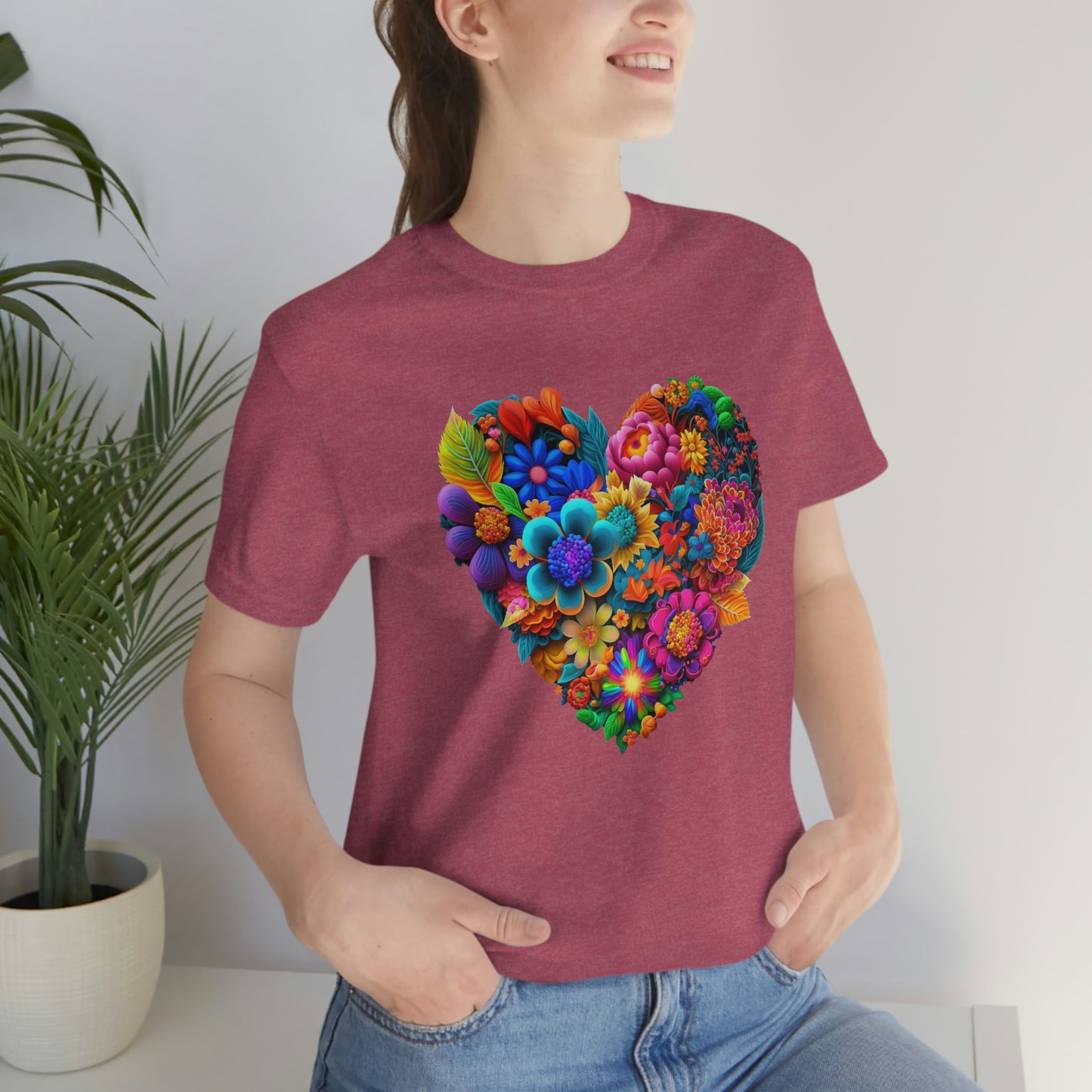 Bright Floral Heart Unisex Jersey Short Sleeve Tee