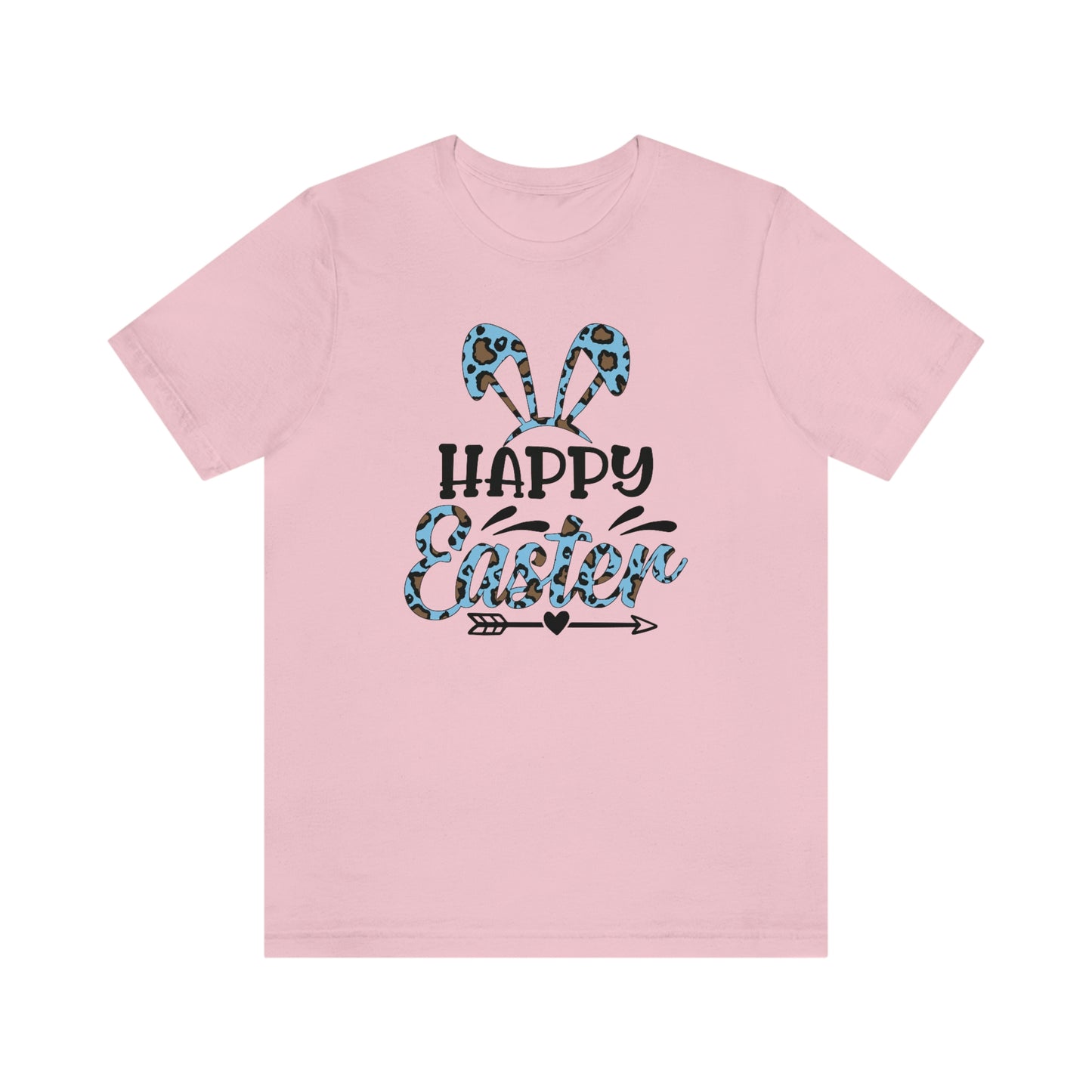 Happy Easter Bunny Ears Blue Leopard Print Unisex Jersey Short Sleeve Tee