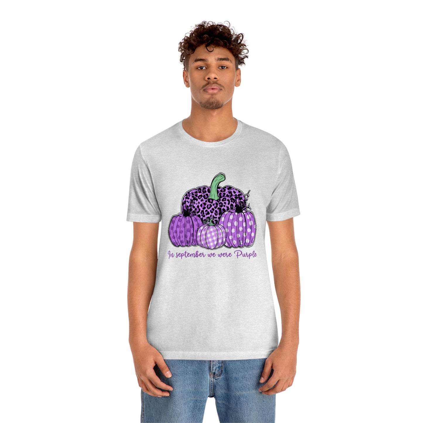 In September We Wear Purple Alzheimer's Print Unisex Jersey Short Sleeve Tee