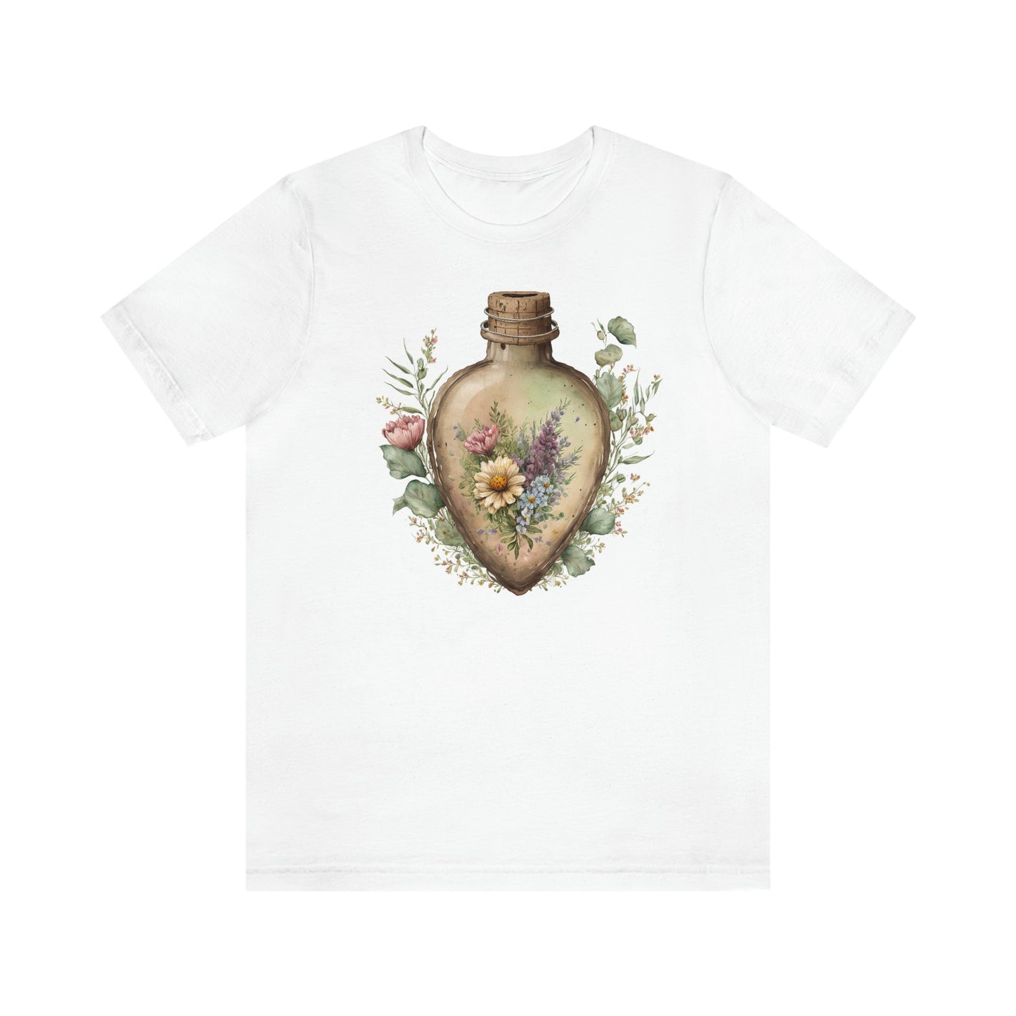 Vintage Bottle Floral Unisex Jersey Short Sleeve Tee