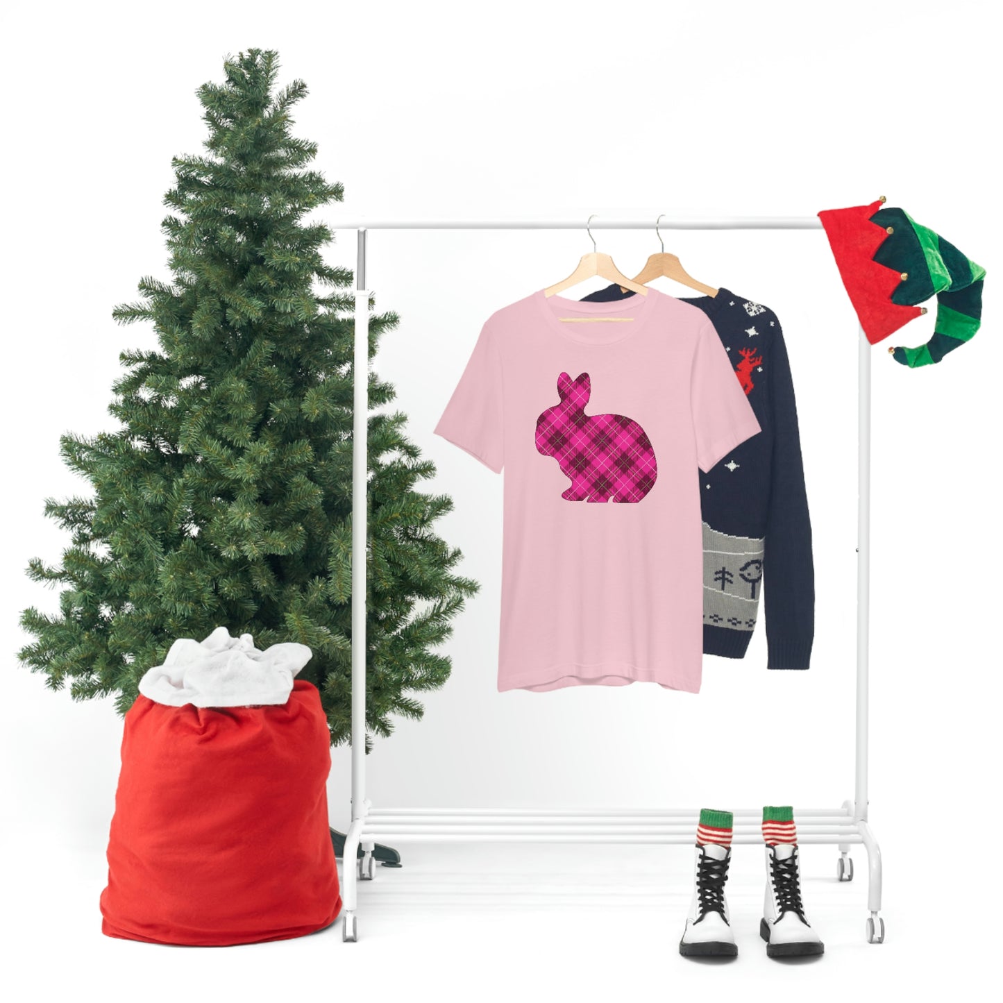 Pink Plaid Bunny Spring Easter Unisex Jersey Short Sleeve Tee