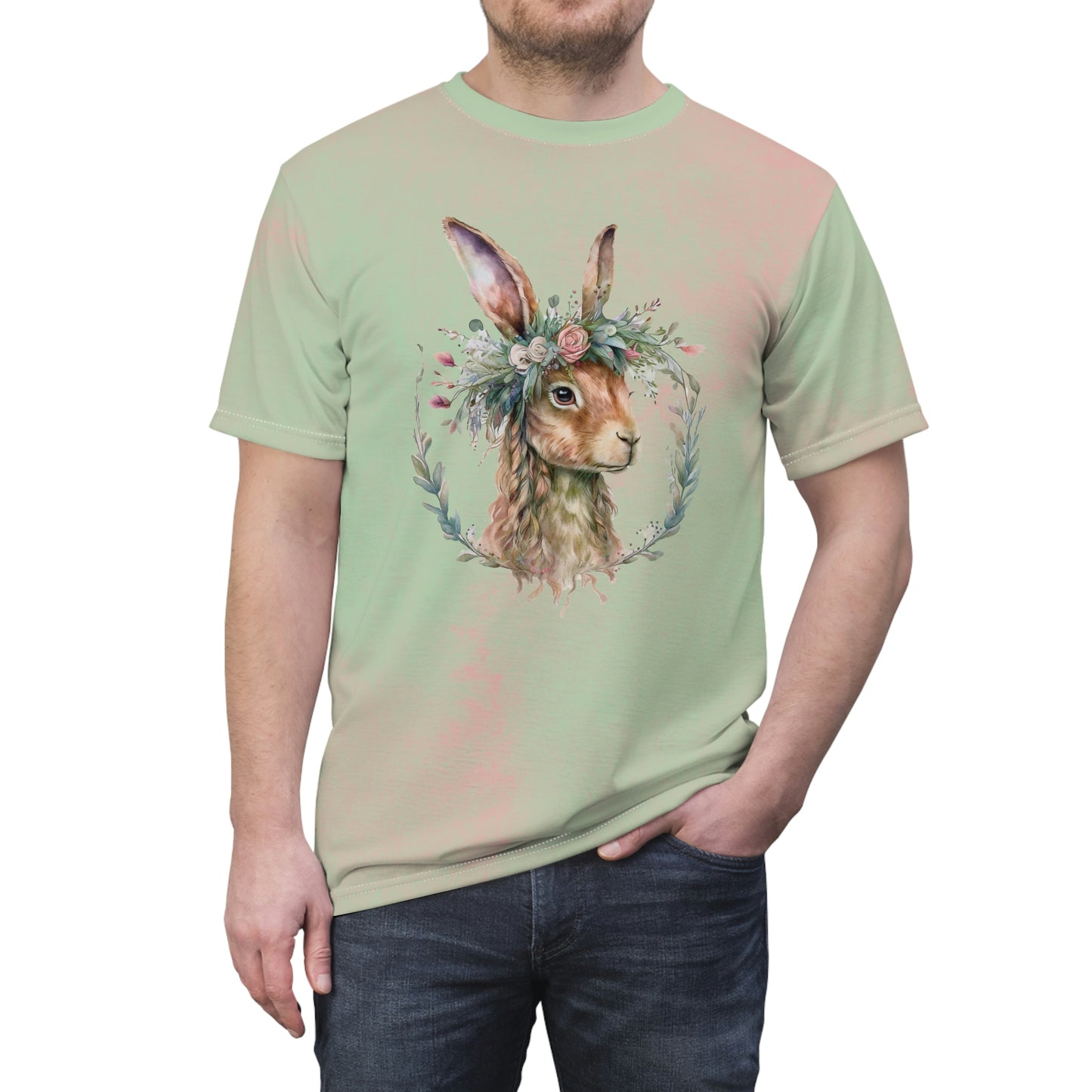 Rabbit in Spring Flower Wreath Unisex T-shirt