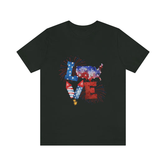 Love America Rockets 4th of July Unisex Jersey Short Sleeve Tee
