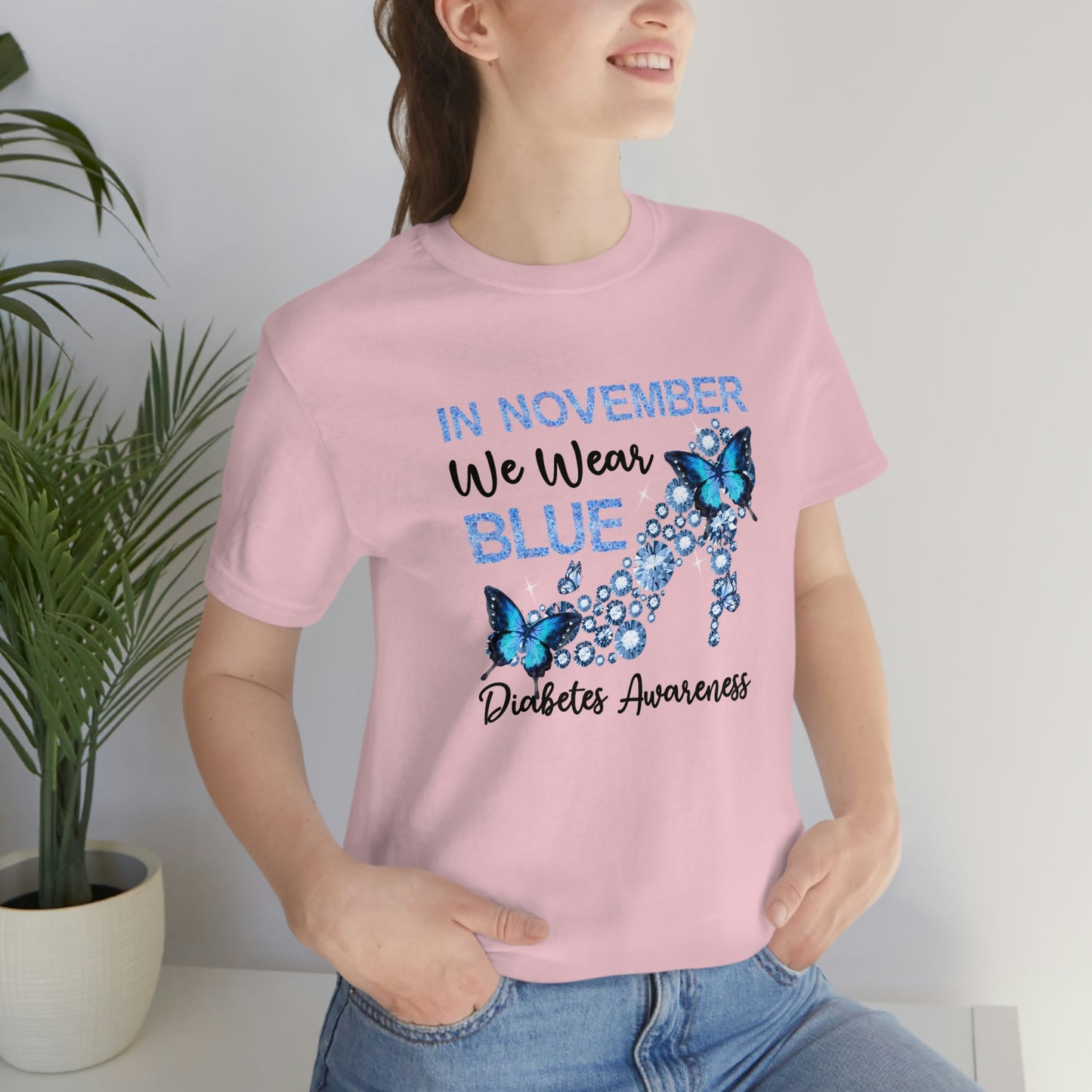 In November We Wear Blue Diabetes Awareness Print Unisex Jersey Short Sleeve Tee
