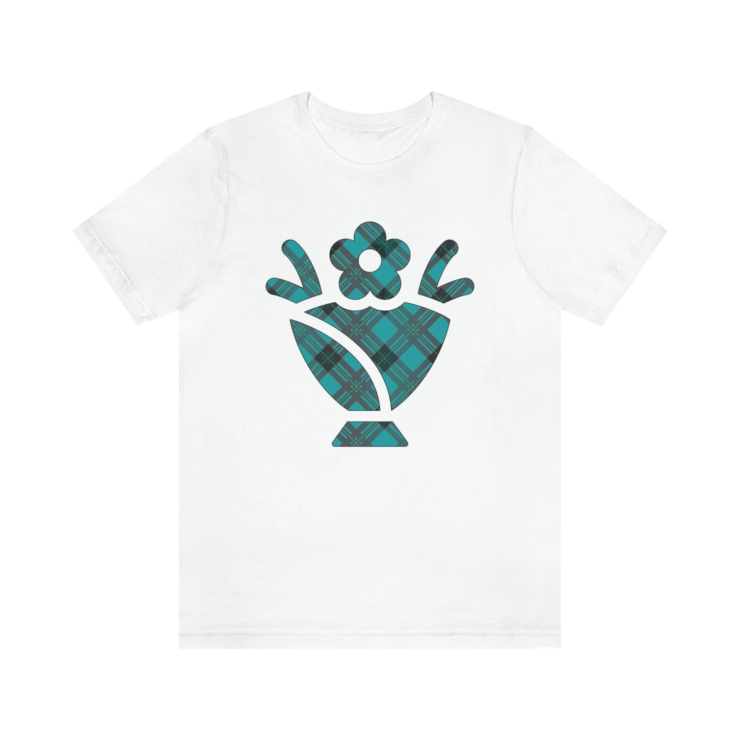 Blue Plaid Egg Basket Flowers Unisex Jersey Short Sleeve Tee