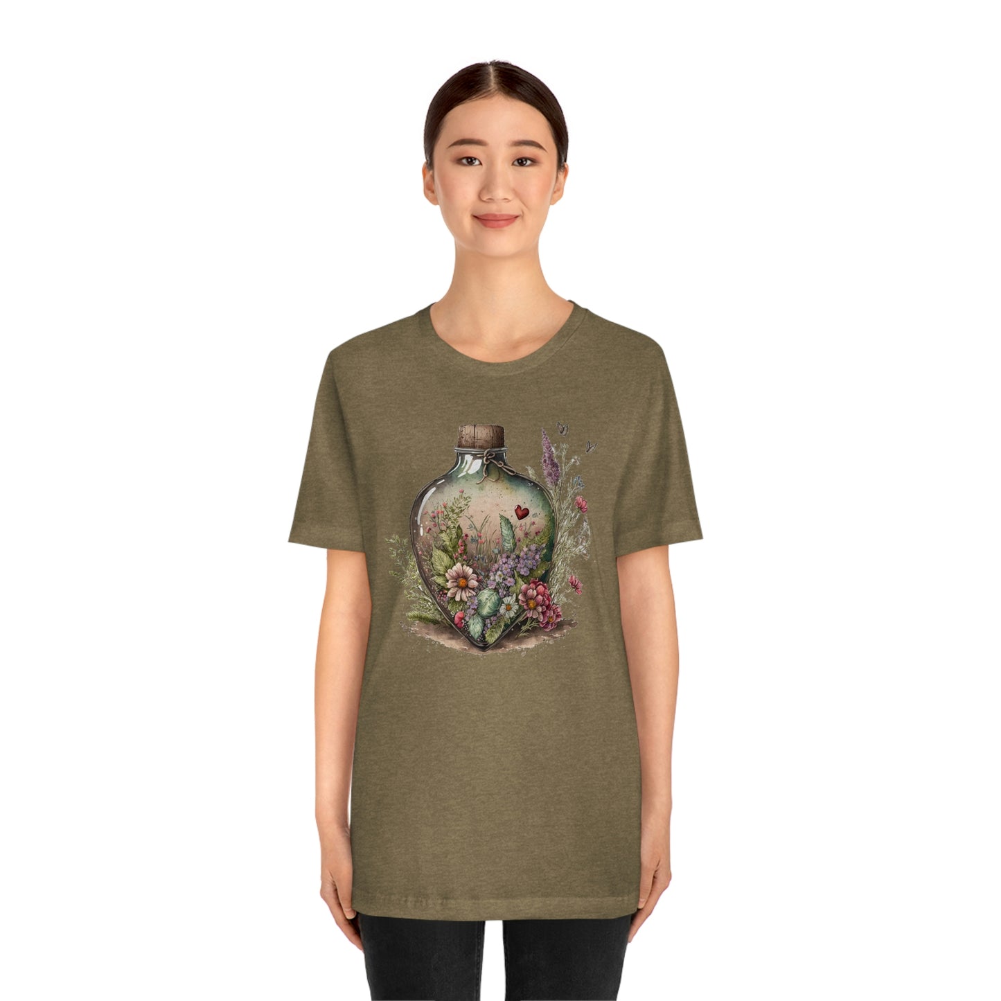 Vintage Bottle Floral Unisex Jersey Short Sleeve Tee