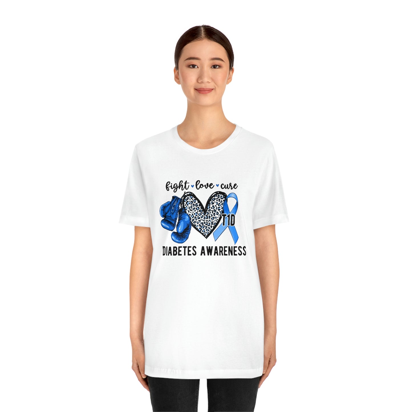 Fight Love Cure T1D Diabetes Awareness Print Unisex Jersey Short Sleeve Tee