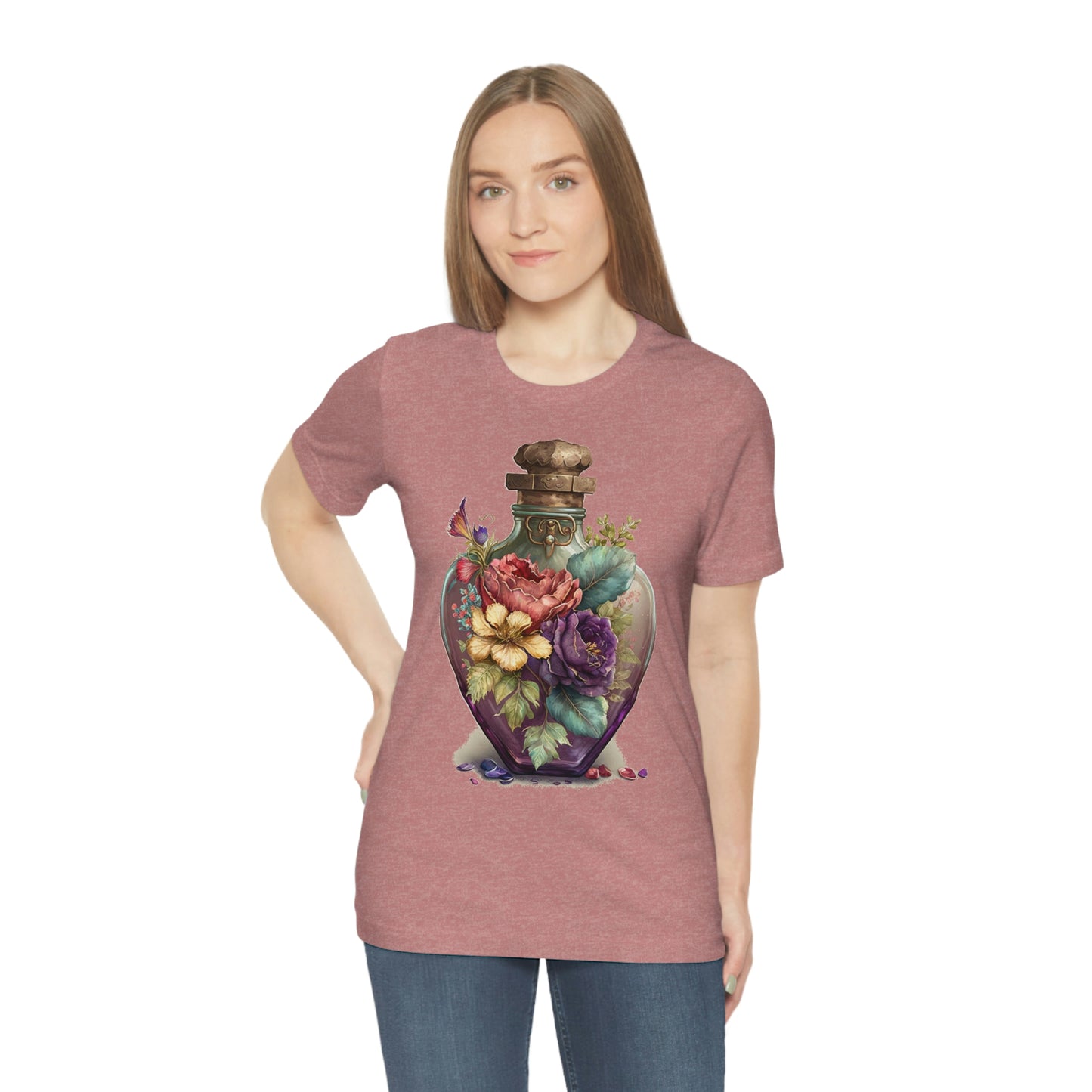 Vintage Bottle Floral Unisex Jersey Short Sleeve Tee
