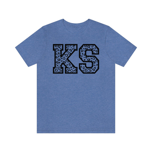 Kansas KS Leopard Print Letters Short Sleeve T-shirt