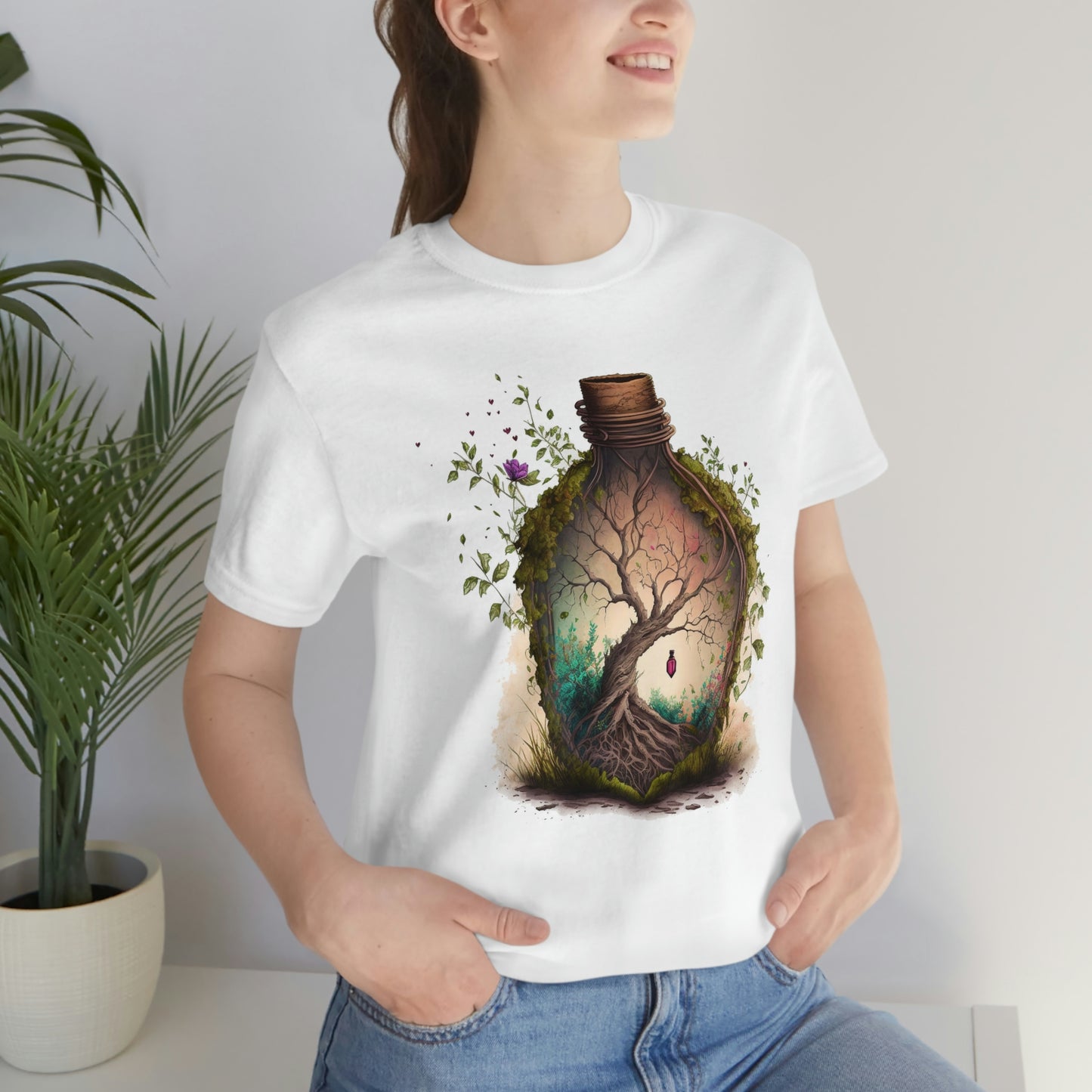 Vintage Bottle Floral Unisex Jersey Short Sleeve Tee