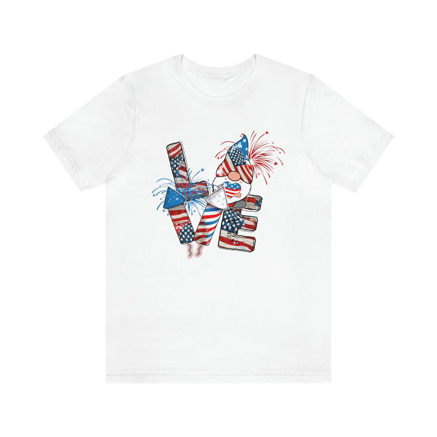 Love Rockets Gnome 4th of July Independence Day Unisex Jersey Short Sleeve Tee