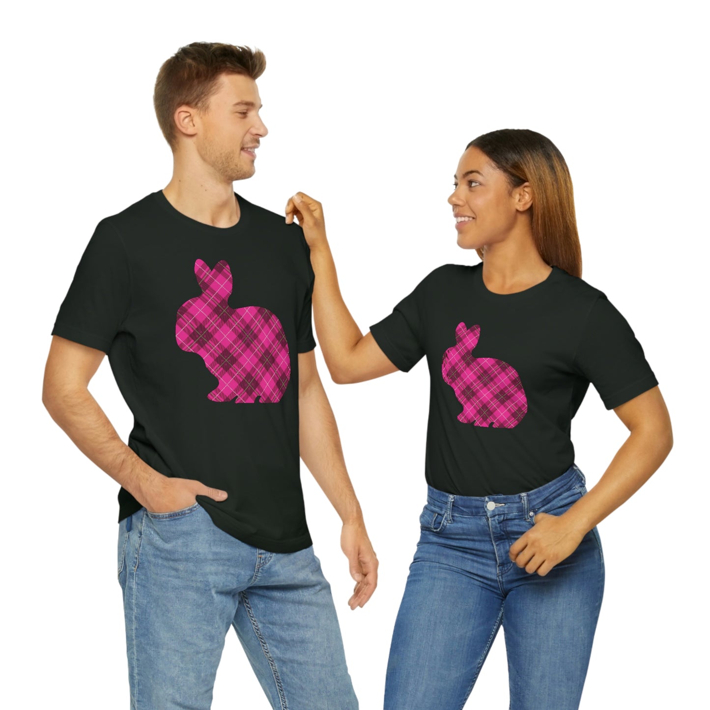 Pink Plaid Bunny Spring Easter Unisex Jersey Short Sleeve Tee