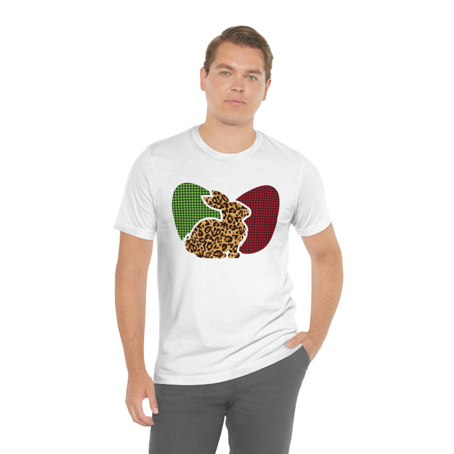 Leopard Print Plaid Eggs Easter Spring Print Unisex Jersey Short Sleeve Tee