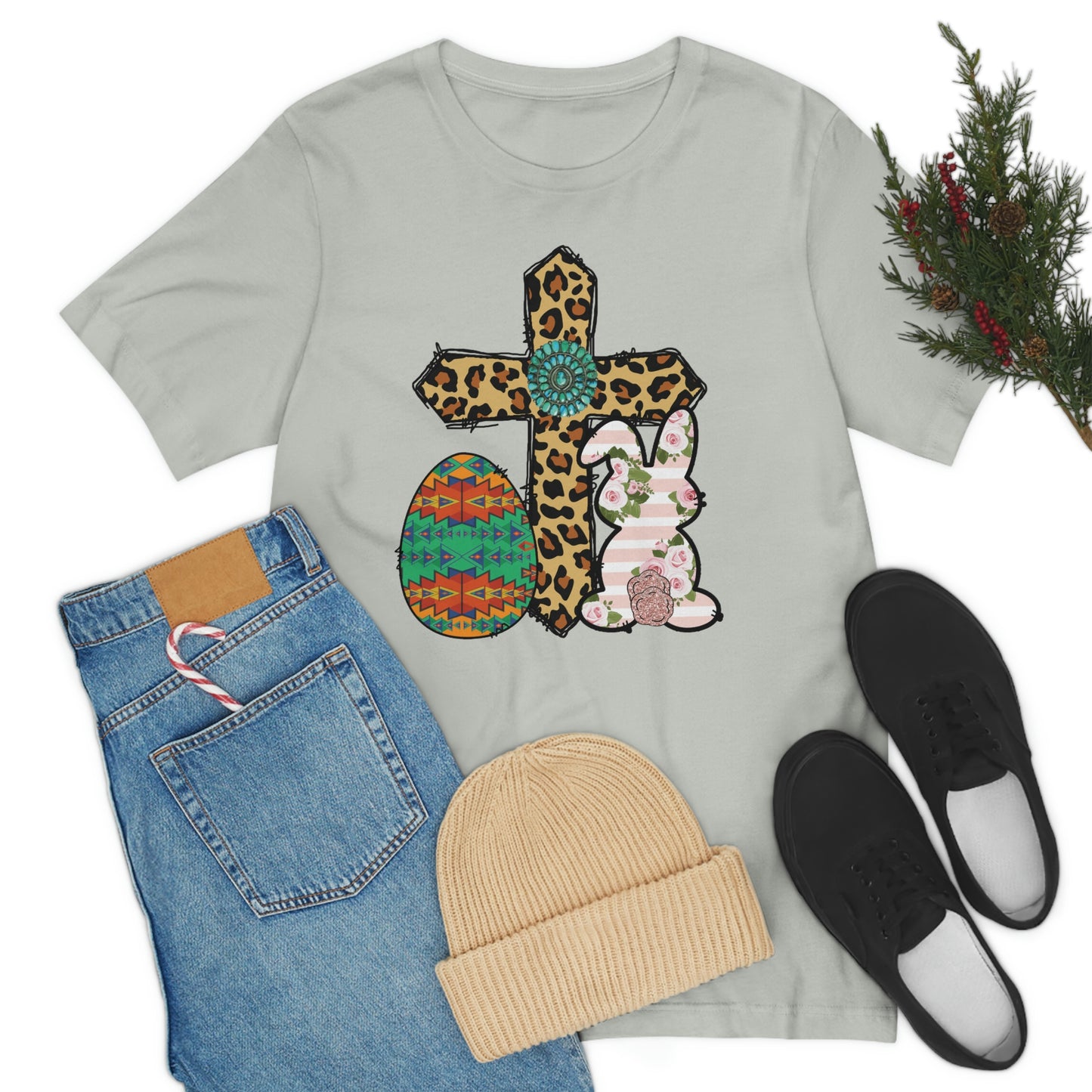 Cross Bunny Egg Easter Spring Print Unisex Jersey Short Sleeve Tee