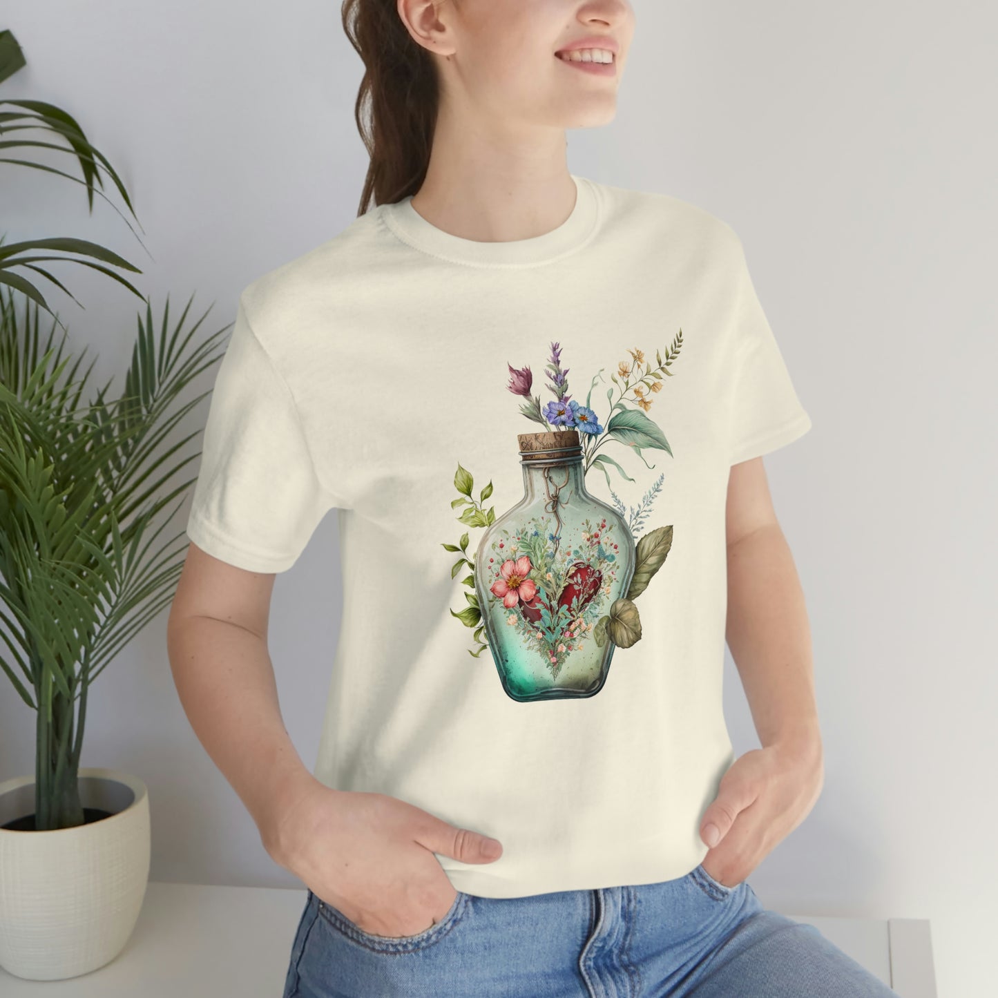 Vintage Bottle Floral Unisex Jersey Short Sleeve Tee