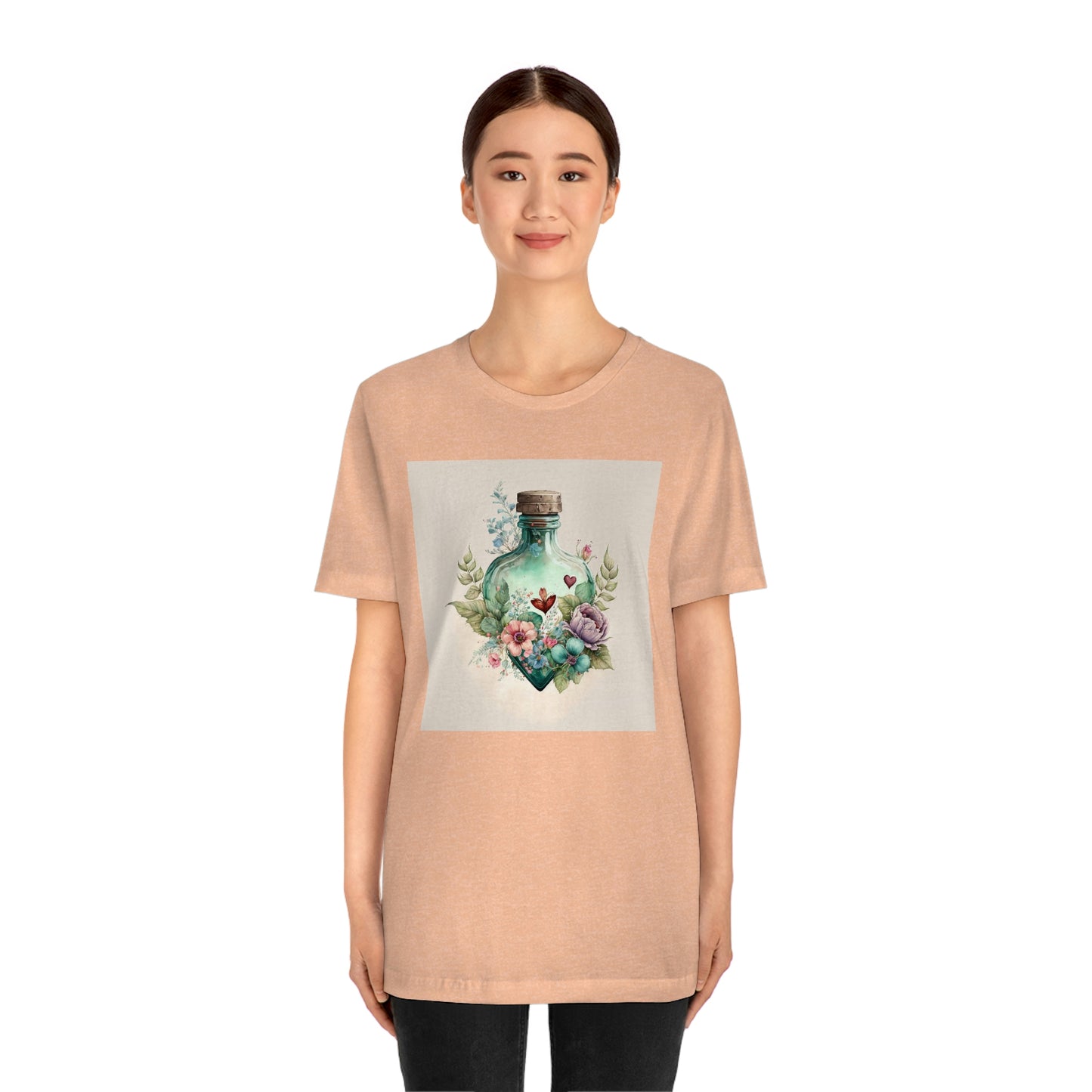 Vintage Bottle Floral Unisex Jersey Short Sleeve Tee