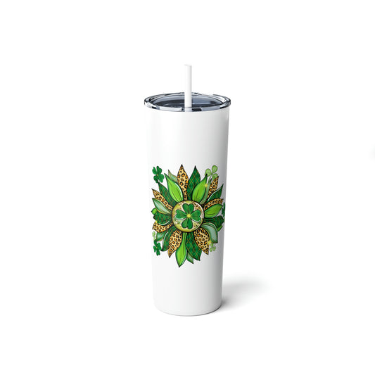 Shamrock Flower St. Patrick's Day Skinny Steel Tumbler with Straw, 20oz
