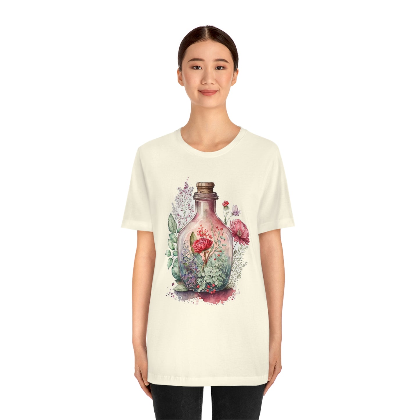 Vintage Bottle Floral Unisex Jersey Short Sleeve Tee
