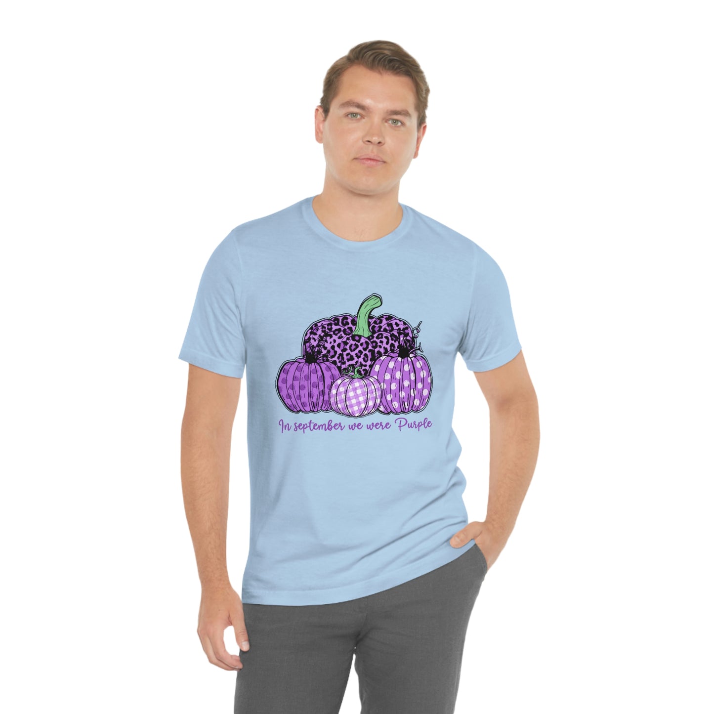In September We Wear Purple Alzheimer's Print Unisex Jersey Short Sleeve Tee