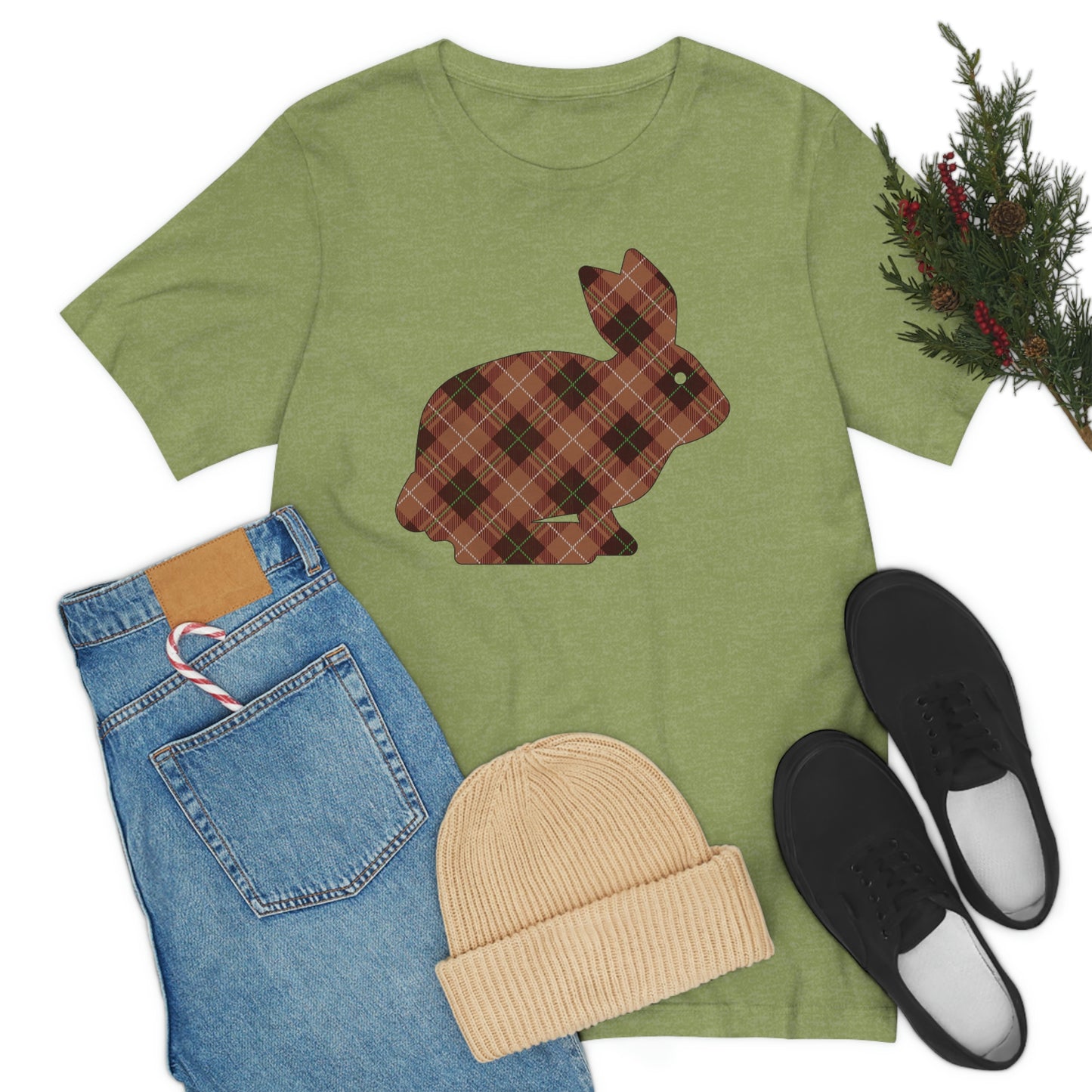 Brown Plaid Bunny Unisex Jersey Short Sleeve Tee